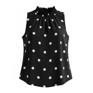 Ann Taylor Polka Dot Sleeveless Blouse Top Black White Spring Women's Size XL